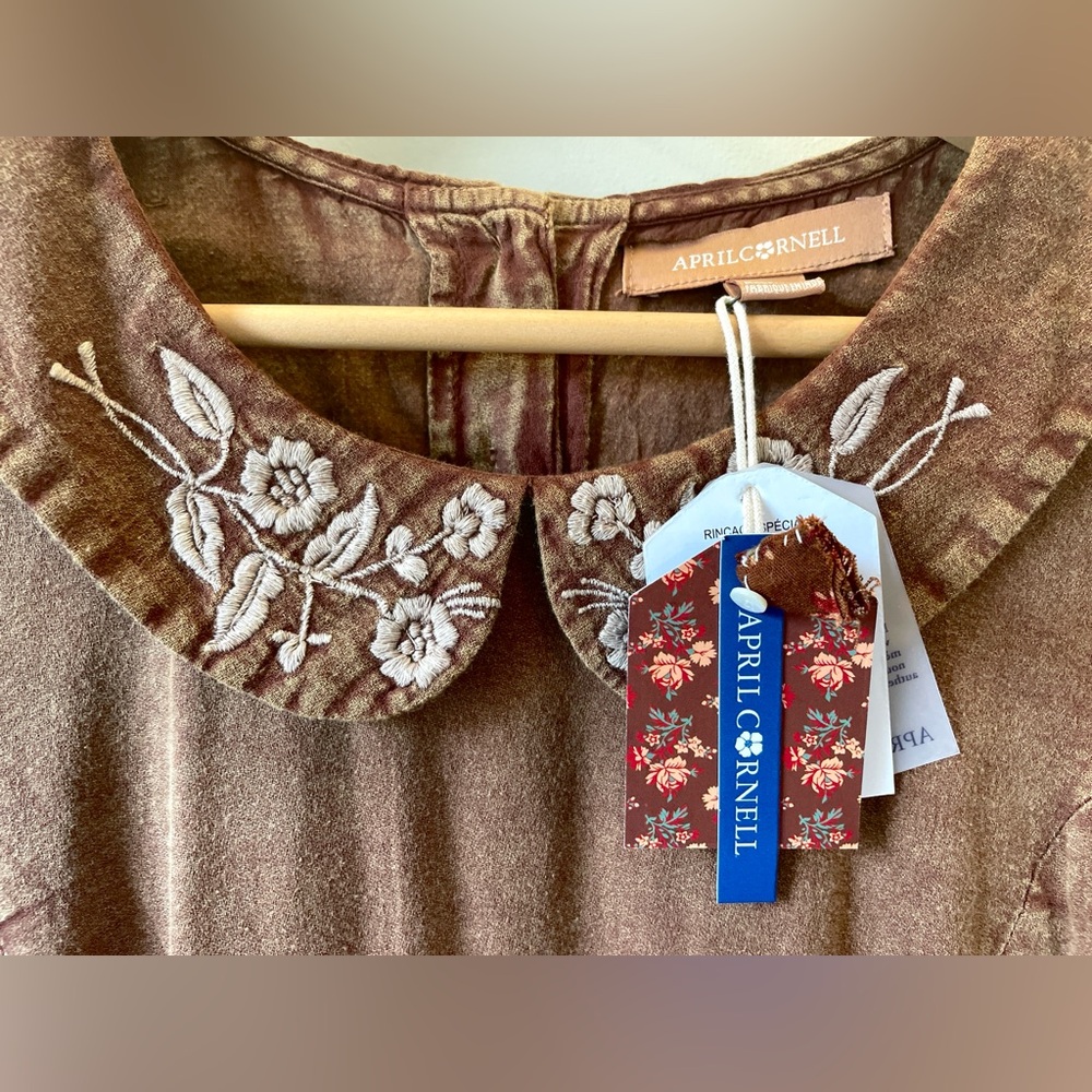 NEW April Cornell Surrey Dress Chestnut Midi Boho – Intentional Distressed Dye - Picture 3 of 4